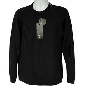 New Celio Daidite Sweater Mens Black Shoulder Zip Merino Blend Size L Ribbed